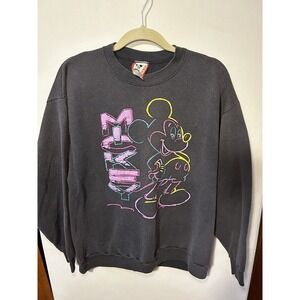 VINTAGE Mickey Mouse Sweatshirt Mens XL Black Disney Designs Retro Spellout